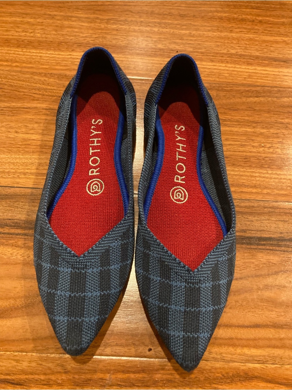 Rothy's The Point Indigo gingham Plaid Ballet Flats - Size 6.5